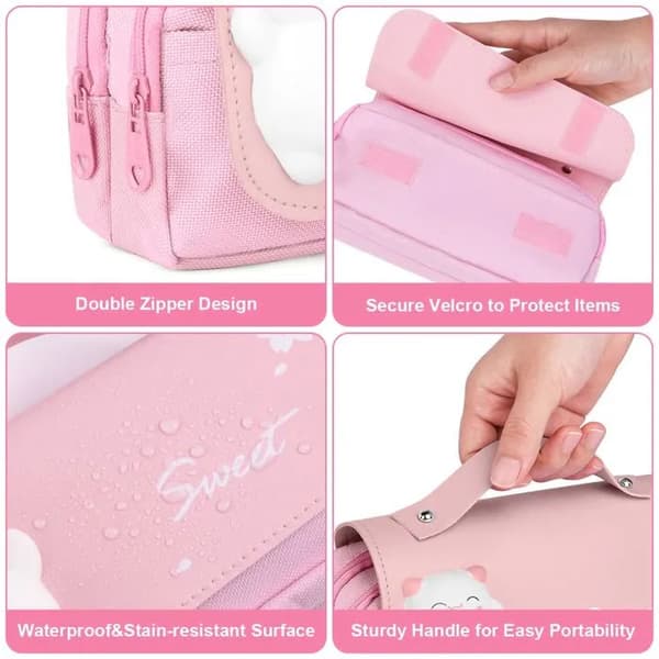 Stor penalhus, stor kapacitet, penalhus, makeuptaske, stresspose, pink (DB)