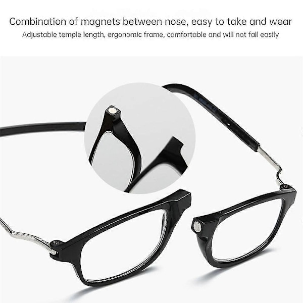 2025 Hängande Vikbara Magnetiska Läsglasögon Glasögon Front Click Connect Nacke NY [DB] 100 TORTOISESHELL