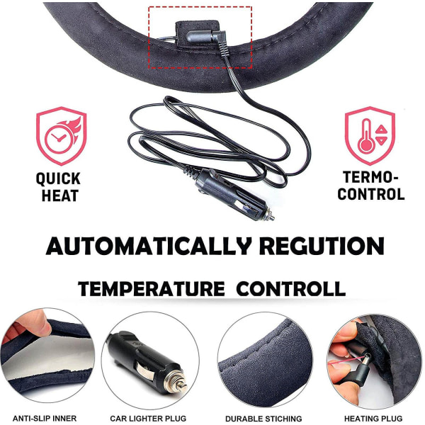 Uppvärmd rattmuff Vinter Handvärmare 12v Uppvärmd Auto Ratt [DB] As shown