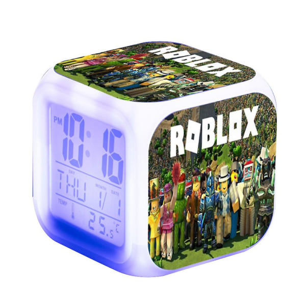 Roblox Print Digital vekkerklokke 7 Fargeskiftende spill Nattlys Led-skjerm Nattbordklokke Hjemmeinnredning Barn Barn Leketøy Julegaver DB A