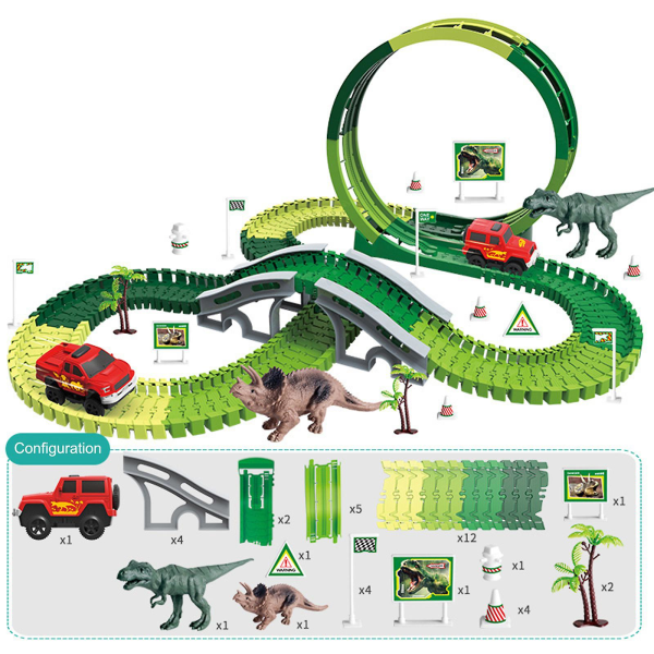 Fleksibelt dinosaurlegetøjsbanesæt med broer, ramper og elbillegetøjssæt til småbørn db A3