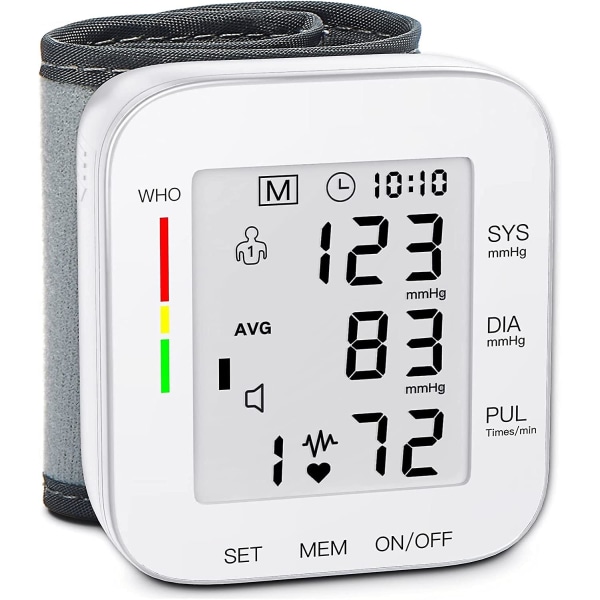 Blodtrycksmätare Handled Bp Monitor Stor LCD-skärm Blodtrycksmaskin Justerbar handledsmanschett 5,31-7,68 tum Automatisk 90x2 set Minne för Ho
