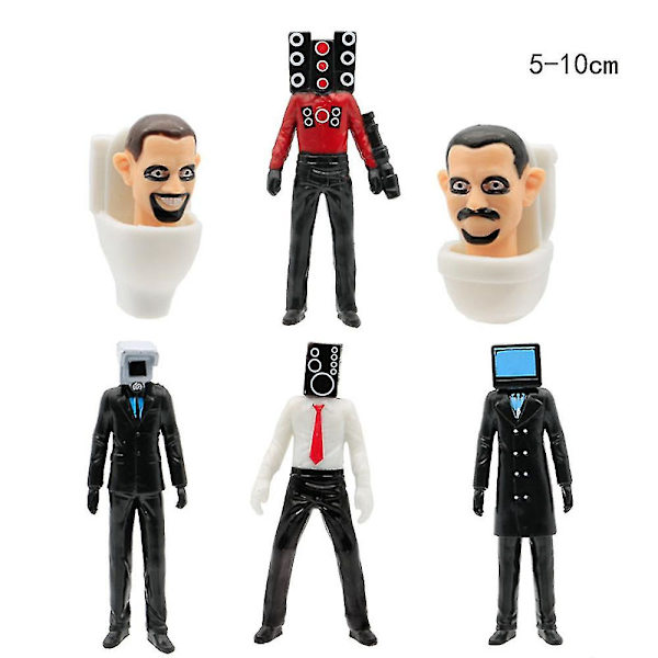 Skibidi Toalett Actionfigurer Sett Morsomt Spill Toalettmann Kameramann Speakermann Kakepynt Dekor[DB] A