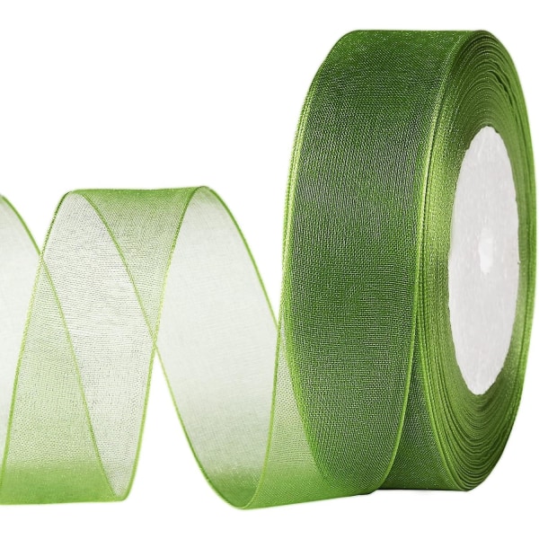 Grøn shimmer gennemsigtigt organzabånd: 25 mm X 45 m rulle til håndværksgaver
