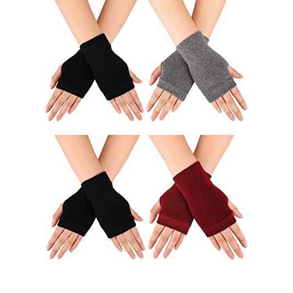 4 par fingerløse varme handsker med hul til tommelfinger Hyggelige halvfingerløse kørehandsker strik vanter til mænd kvinder