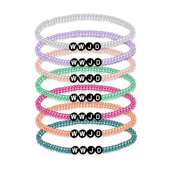 Sett med 7 WWJD armbånd WWJD perlearmbånd WWJD armbåndsett Harpiksmateriale [DB] Black