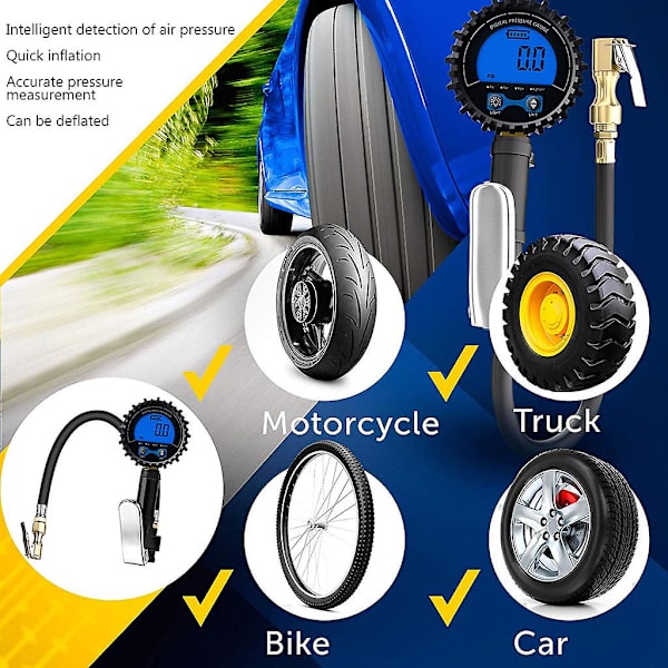 Professionell Däcktrycksmätare 3-200 Psi för Bil Lastbil Cykel Db US JP with rod