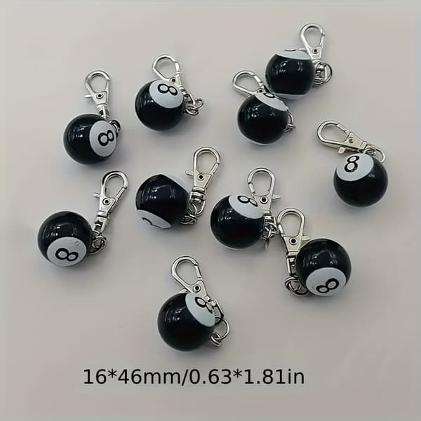 Biljardbollsnyckelring nr 8, 10-pack 10pcs(Black)