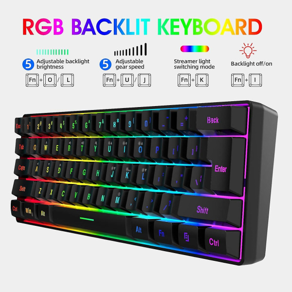 Rgb-taustavalaistu Ultra Kompakti Mininäppäimistö, Vedenpitävä Pieni Kompakti Pc/Mac-pelaajille, Travel (musta)