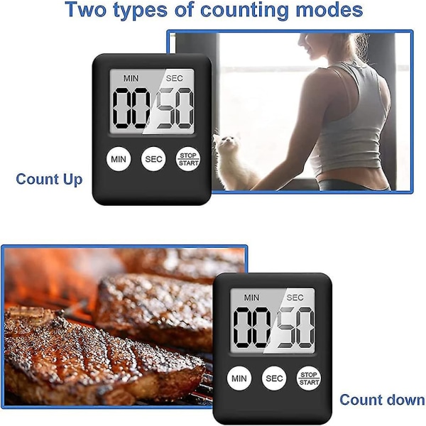 Stoppeklokke, digitalt minutt-ur med høy alarm, 3 i 1 installasjonsmetode minikjøkken-timer