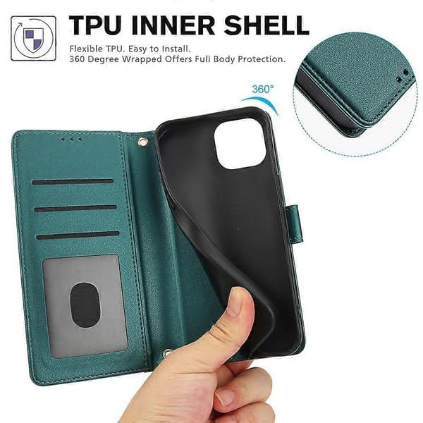 Skin Feel Läderfodral för iPhone 15 Plus [DB] Green