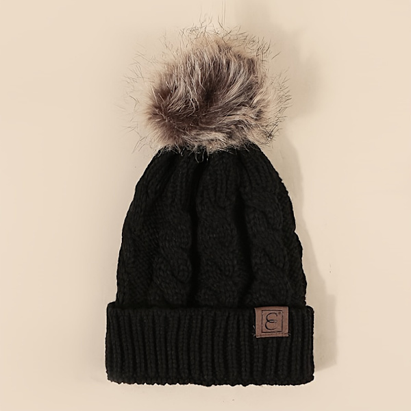 Vinter Oversized Ensfarget Kabelstrikket Pom Pom Beanie, Valentinsgave til henne db Bright Red One Size Fits All