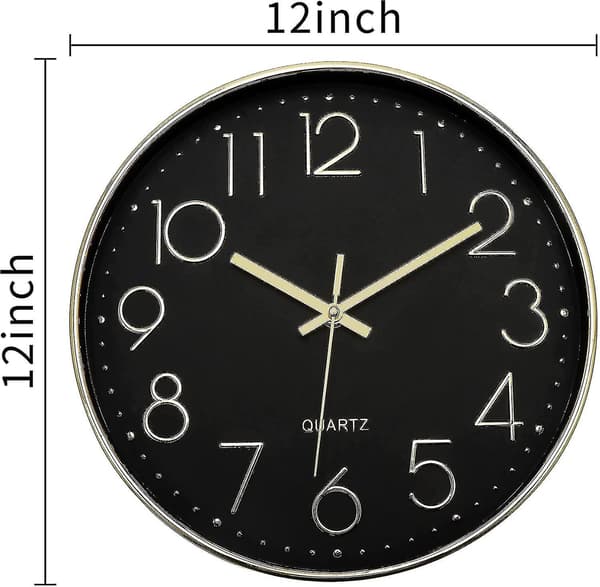 Väggklocka 12 tum Tyst Tickfri Väggklocka db black