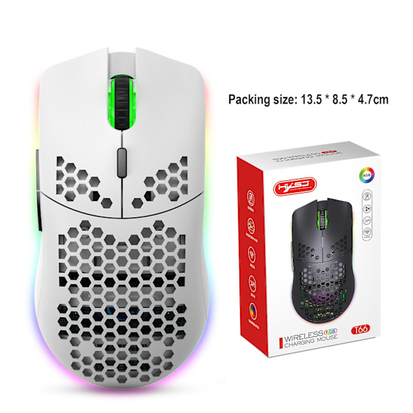 SSRGV Lättviktig Trådlös Gamingmus, Uppladdningsbar Datormus med Honeycomb-skal, LED-ljus, 4 Justerbara DPI, 2.4GHz [db]
