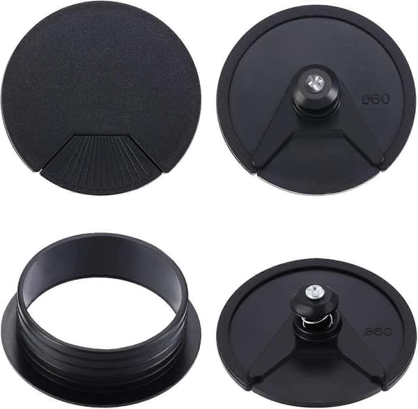 10 pakker Sort kabeløje til kontorbord, kabeløje i plastik til computerbord (Monteringshul diameter 60 mm) [DB]