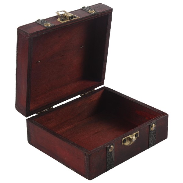 Trä vintage lås skattkista smycken förvaringslåda case Organizer Ring present