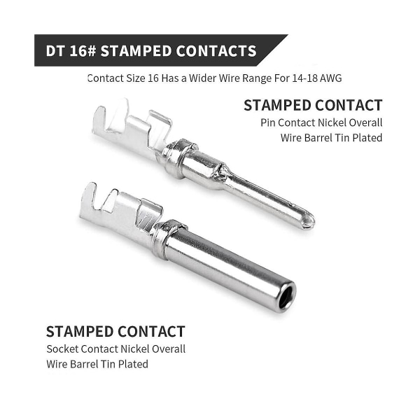 5 Set 4-polig DT-kontaktkit, Vattentät DT-kontakt, Storlek 16 Stämplade kontakter, Tätningspluggar för bil