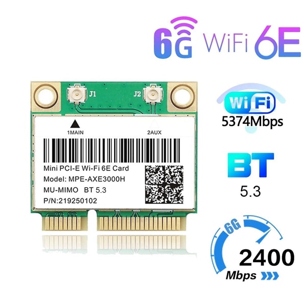 -axe3000h Wifi-kort+dobbel antenne Wifi 6e 2400mbps Mini Pci-e For Bt 5.3 802.11ax 2,4g/5g/6ghz Wlan-nettverkskort