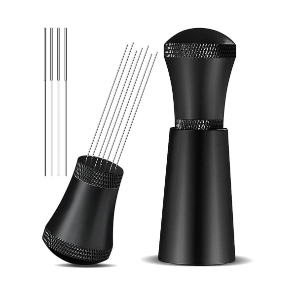 Alloy Coffee Distributor Stirrers Med Stativ, 0,3 mm Tjock Rostfritt Stål 7 Nålar Verktyg Espresso Distribution Svart