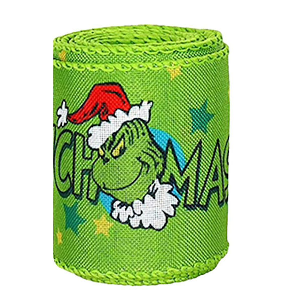 Grinch Julebånd - 4,5 m 2,5 tommer Julegave Grinchs Innpakningsbånd, Pynt til Juletre Krans Sløyfer BD C
