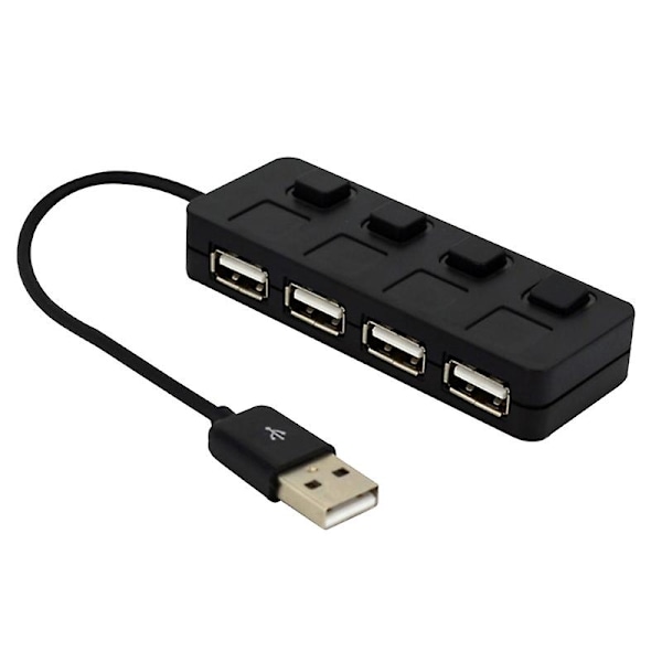 Super Rask Usb2.0 Hub Multi Usb Splitter 4 Ports Utvider 12v Strømadapter {Db} Black