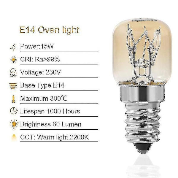 Ovnlampe, 4 stk E14 Ovn 15w, ovnlampe, klar hette Pac Pygmy ovnlampe, e14 motstandsdyktig opptil 300 Celsius [DB]
