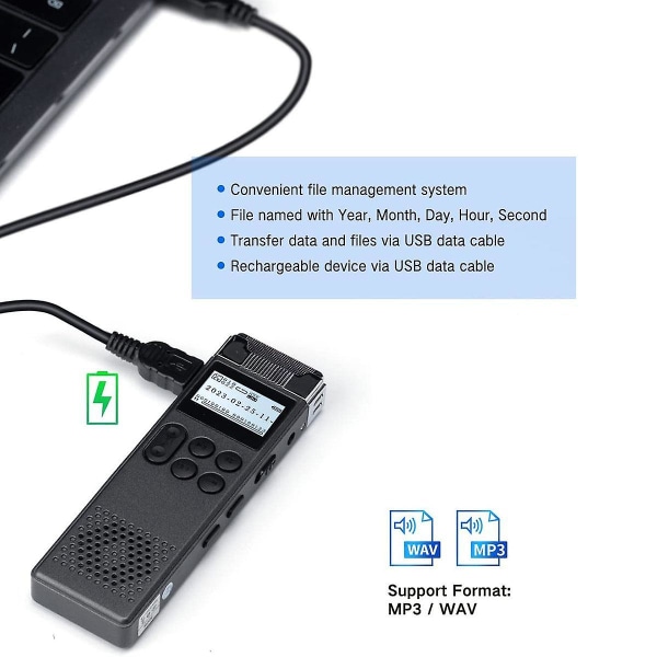 16 GB digital diktafon för ljudinspelning, MP3-spelare med brusreducering, ljudinspelning för föreläsningar och möten