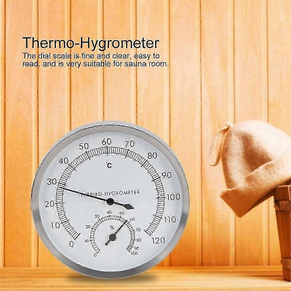 -Hygrometer 2-i-1 Rustfritt Stål Badstu Termometer Hygrometer -Hygrometer Badstue Rom Tilbehør [db] silver  white