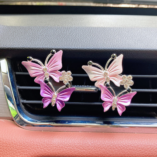 2st dubbel fjäril bil luftuttag arom diffusor klämma för bil interiör parfym fjäril bil dekoration bil andra tillbehör rosa