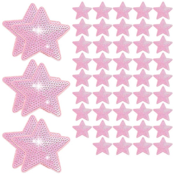 50 stk Stjerne paljetter Sy Iron On Applique Stjernebroderte lapper Stjerneform Reparasjonslapp Gjør-det-selv (rosa)