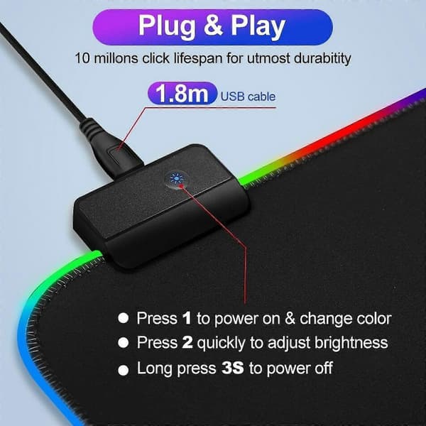 Gaming musemåtte med LED-lys - RGB - Vælg størrelse Sort 80x30 cm[DB]