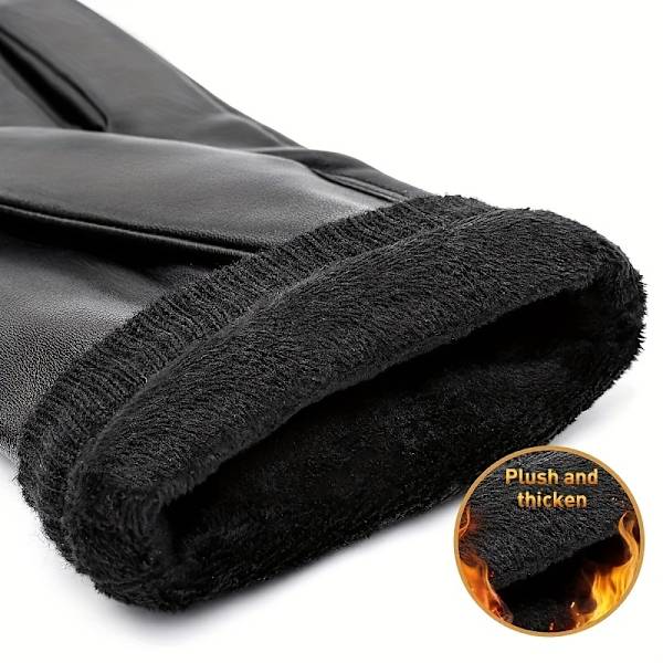 1 Par/2 Par PU Læder Handsker, Efterår Vinter Varme Touch Screen Fuld Finger Sorte Handsker, Ideelt Valg Til Gaver db Black thick