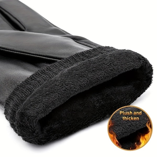 1 Par/2 Par PU-Läderhandskar, Höst Vinter Varma Pekskärm Hela Fingrar Svarta Handskar, Perfekt Val För Presenter db Black