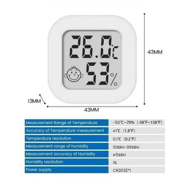 Inomhustermometer Hygrometer - Mini - Vit - 2-pack - LCD-skärm - Trådlös White