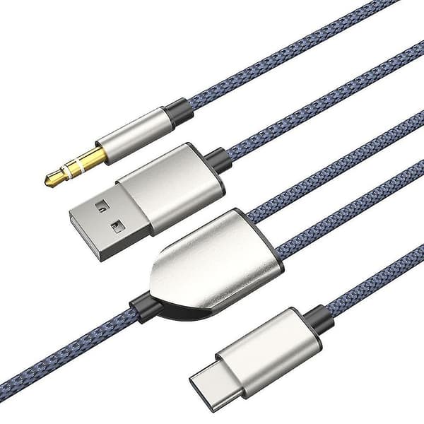 1 Split 2 Typ C Till Usb A 3.5mm Aux Kabel Stereo Hifi Ljud För Bilhögtalare [db] Blue