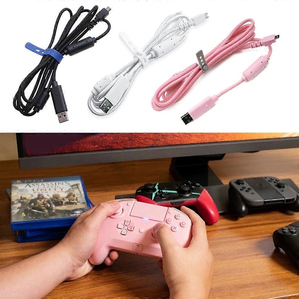 Til Razer Wildcat / Razer Raiju PS4 Sort/Hvid/Pink Udskiftnings USB-kabel [DB] White