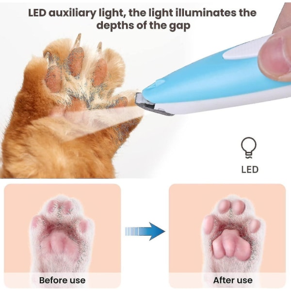 Tyst hund- och tassklippare med LED-ljus och kattlampa - Klippmaskin för husdjur - Klotång för trimning db