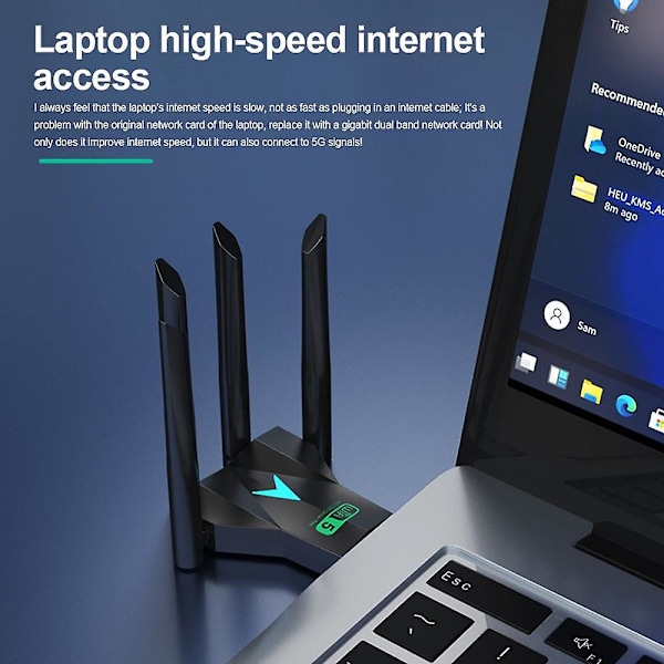 1300Mbps USB 3.0 WiFi Adapter Dual Band 2.4Ghz/5Ghz Trådløs WiFi Dongle Antenne USB Ethernet Nettverkskort Mottaker For Laptop PC Driver Fre [db]
