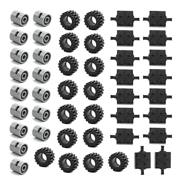 48 st Mini Hjul Axlar Pack Block Bil Tillbehör Däck Nav Klassiska Byggstenar Barn DIY Leksak db Photo Color