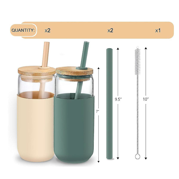 20 Oz Glas Kopper Med Bambus Låg Og Sugerør - Ølglas Formet Drikkeglas Med Silikone Beskyttende Ærme Sæt