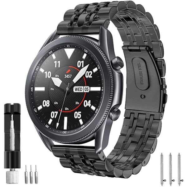 Rem til Samsung Galaxy Watch 3 45mm, rustfrit stål, 22mm, kompatibel med Galaxy Watch 3 45mm/Galaxy Watch 46mm/Gear S3 Fr