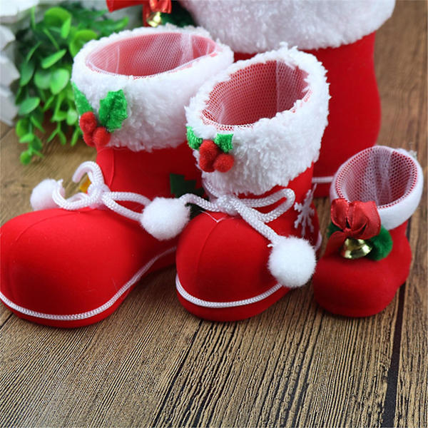 MengXi Julgodis Stövlar Söta Bred Applikation Plast Plysch Julgodis Röda Stövlar Skor Jultomte Present Strumpa för Fest DB Red XL