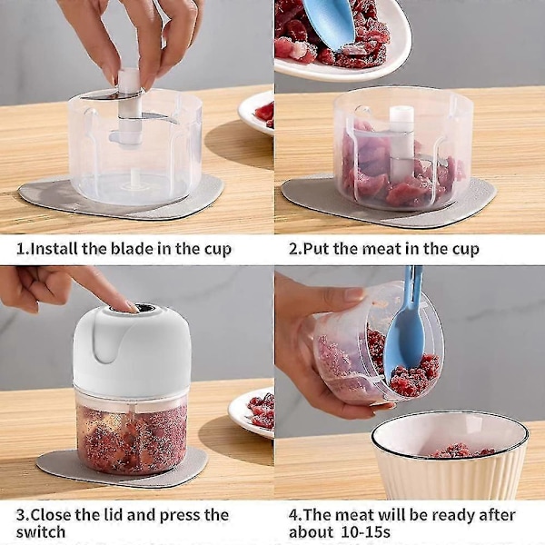 Elektrisk Mini Food Chopper, USB-opladning Mini Elektrisk Hvidløgshakker, Lille Foodprocessor, Bruges Til Løg Hvidløg Peber [DB] White