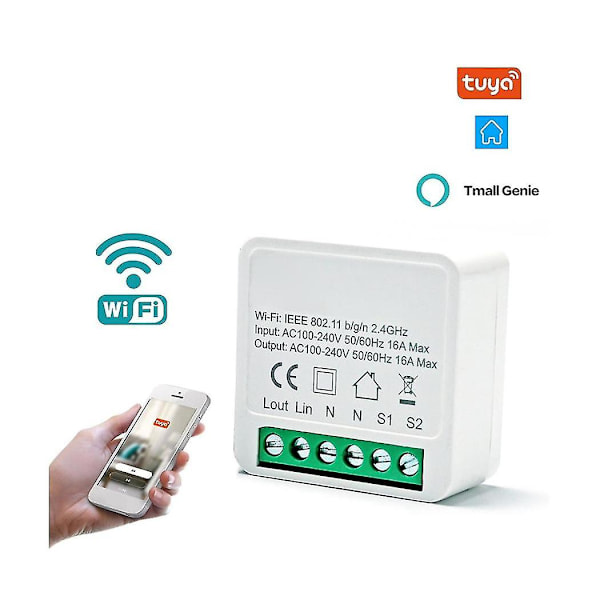 Smart Switch Wifi Lyskontakt Afbrydermodul Bluetooth Trådløs Fjernbetjening, 1/2 Vejs 16a db