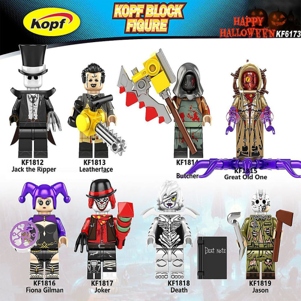 Halloween-karaktärer serie byggklossar minifigurer leksaker heminredning bordsdekorationer presenter 8 st/set Db