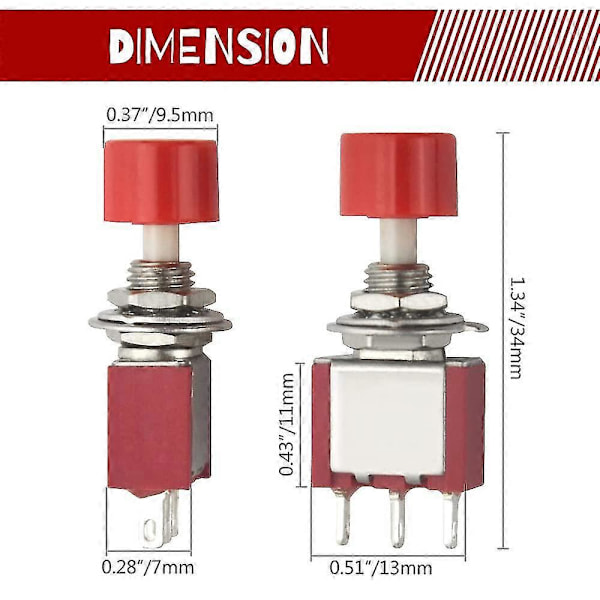 15 st SPDT Momentär Tryckknapp - 3 Pin AC 2A 250V/ 5A 120V NO/NC DB