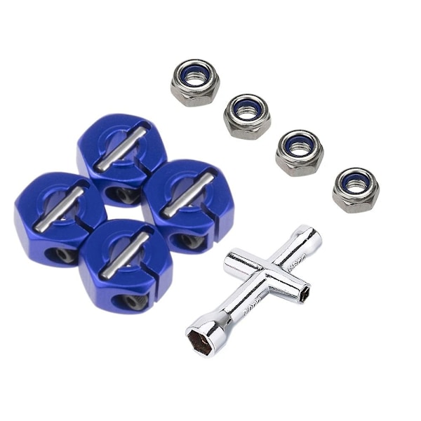 Metall 12mm Hex Hjulnav Adapter M4 Flänsad Låsmutter Korsnyckel för Traxxas 1/10 Slash 4x4 VXL 2WD Rustler RC Bil [db] dark blue