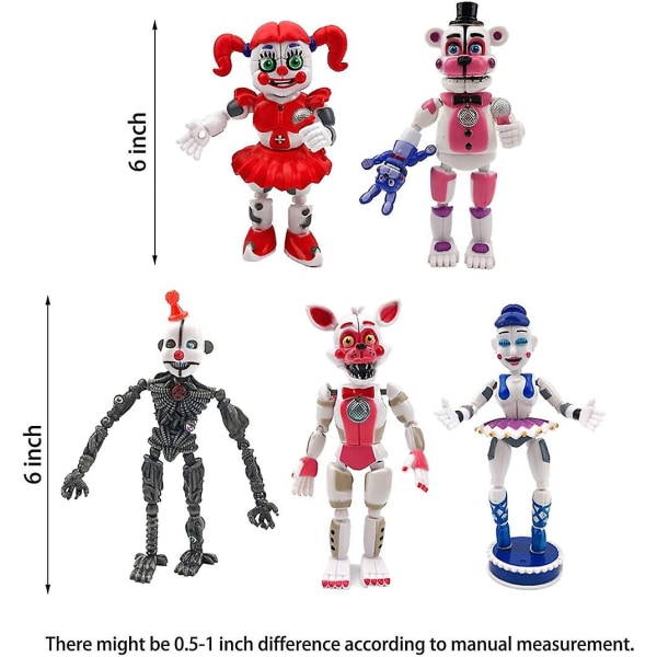 5 kpl/setti Five Nights At Freddy's -pelihahmo Fnaf Funtime Freddy Foxy Sister Location Lightening Action Figures Db