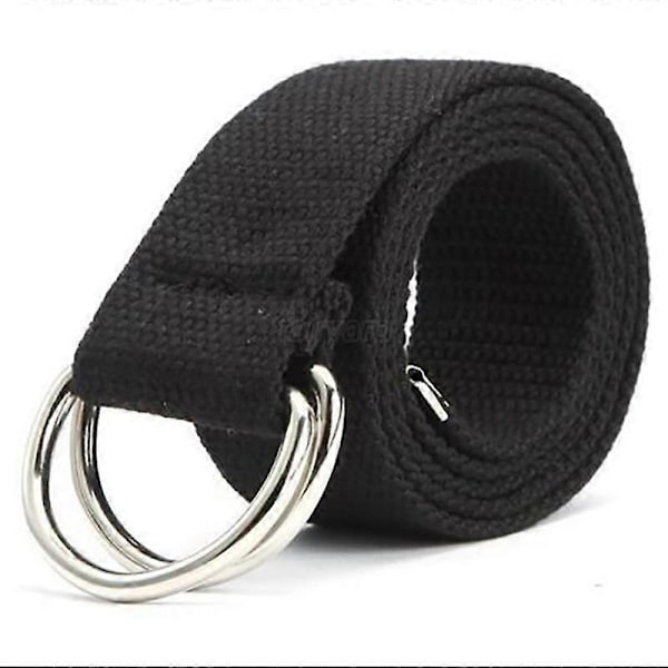 Herre Dame Canvas D Ring Bælter Stof Webbing Livrem Taljebælte db Black