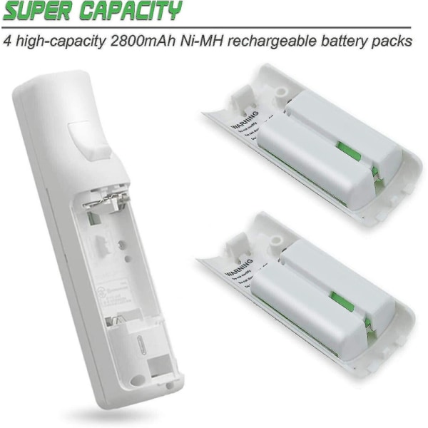 4-pack oppladbare batteripakker for Wii og Wii U fjernkontroll 2800mah DB